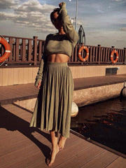 Load image into Gallery viewer, Long Sleeve Cropped Top &amp; Skirt Set

