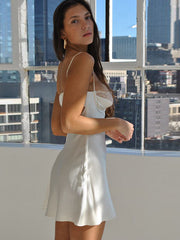 Load image into Gallery viewer, Satin Lace Spaghetti Strap Dress
