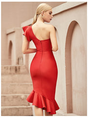 Load image into Gallery viewer, One Off Shoulder Asymmetric Dress
