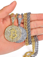 Load image into Gallery viewer, Bitcoin Iced Out Pendant Necklace
