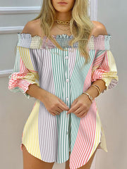 Load image into Gallery viewer, Striped  Off Shoulder Dress
