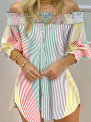 Load image into Gallery viewer, Striped  Off Shoulder Dress
