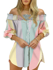 Load image into Gallery viewer, Striped  Off Shoulder Dress
