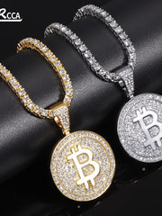 Load image into Gallery viewer, Bitcoin Iced Out Pendant Necklace
