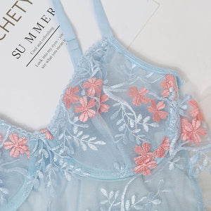 Floral Lace Embroidered Lingerie Set