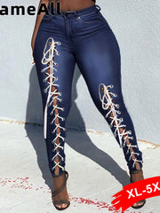 Load image into Gallery viewer, Asymmetric Lace Up Jeans
