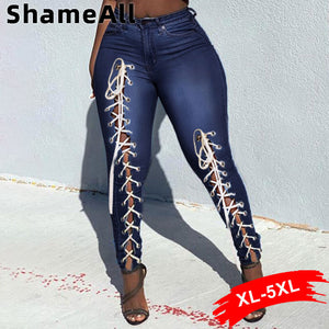 Asymmetric Lace Up Jeans