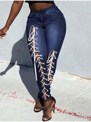 Load image into Gallery viewer, Asymmetric Lace Up Jeans
