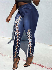 Load image into Gallery viewer, Asymmetric Lace Up Jeans
