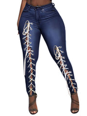 Load image into Gallery viewer, Asymmetric Lace Up Jeans
