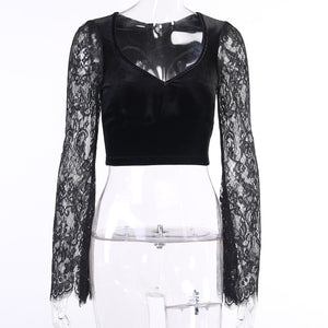 Lace Sleeve Velvet Top