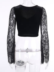 Load image into Gallery viewer, Lace Sleeve Velvet Top
