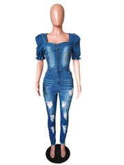 Load image into Gallery viewer, Ruffle Sleeve Denim Jumpsuit
