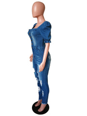 Load image into Gallery viewer, Ruffle Sleeve Denim Jumpsuit
