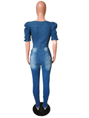 Load image into Gallery viewer, Ruffle Sleeve Denim Jumpsuit
