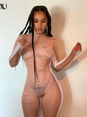 Load image into Gallery viewer, Long Sleeve Sheer Jumpsuit
