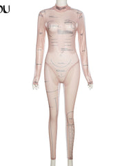Load image into Gallery viewer, Long Sleeve Sheer Jumpsuit
