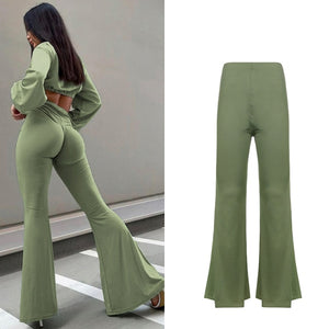 Low Waist Ribbed Flare Pants