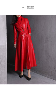 Long Faux Leather Trench Coat