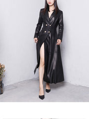 Load image into Gallery viewer, Long Faux Leather Trench Coat
