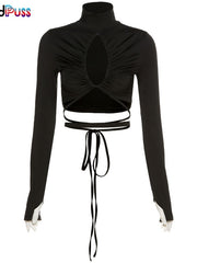 Load image into Gallery viewer, Ruched  Drawstring Turtleneck Top
