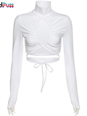 Load image into Gallery viewer, Ruched  Drawstring Turtleneck Top
