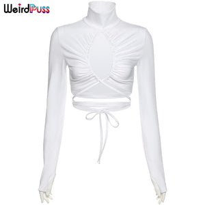 Ruched  Drawstring Turtleneck Top