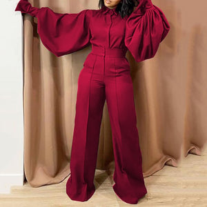 Long Lantern Sleeve Jumpsuit