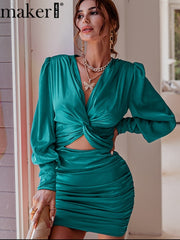 Load image into Gallery viewer, Ruched Satin Bodycon Dress
