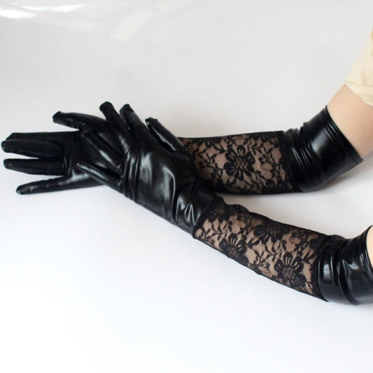 Lace Faux Leather Gloves