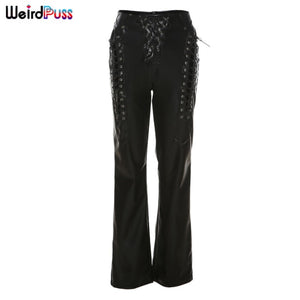 Hollow Out Laced-Up Pants