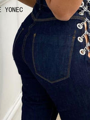 Load image into Gallery viewer, Side Chain Lace-Up Jeans
