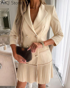 Double Breasted Pleated Blazer Dress