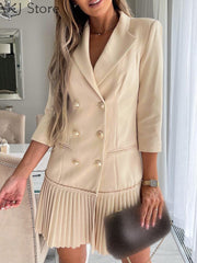 Load image into Gallery viewer, Double Breasted Pleated Blazer Dress
