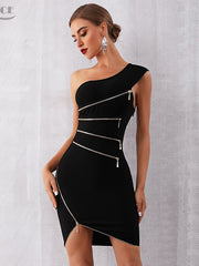 Load image into Gallery viewer, One-Off Shoulder Zipper Dress
