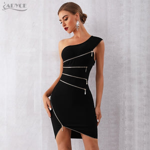 One-Off Shoulder Zipper Dress