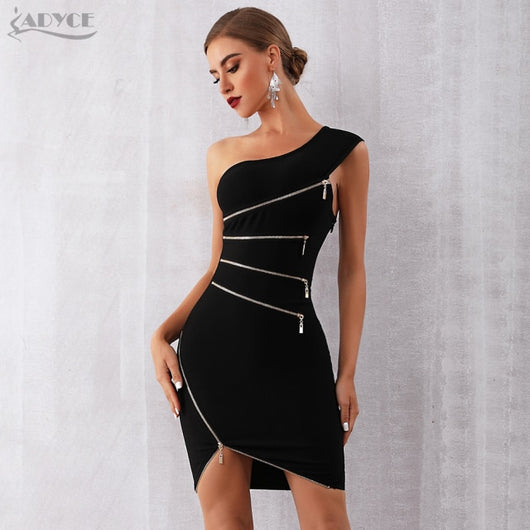 One-Off Shoulder Zipper Dress