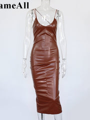 Load image into Gallery viewer, Spaghetti Strap Faux Leather Dress

