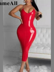 Load image into Gallery viewer, Spaghetti Strap Faux Leather Dress
