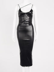 Load image into Gallery viewer, Spaghetti Strap Faux Leather Dress
