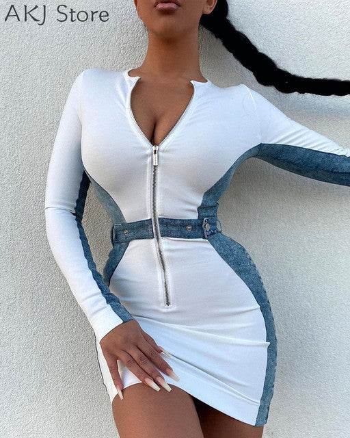 Front Zipper Long Sleeve Dress