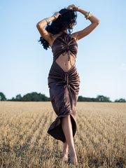 Load image into Gallery viewer, Drawstring Ruched Halter  Dresses
