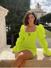 Load image into Gallery viewer, Lantern Sleeve Mini Dress
