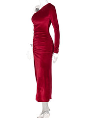 Load image into Gallery viewer, One-Off Shoulder  Velvet Dress
