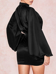 Load image into Gallery viewer, Lantern Sleeve Satin Dress

