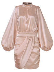 Load image into Gallery viewer, Lantern Sleeve Satin Dress
