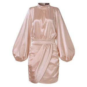 Lantern Sleeve Satin Dress