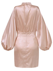 Load image into Gallery viewer, Lantern Sleeve Satin Dress
