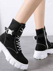 Load image into Gallery viewer, Chunky Heels Canvas Boots
