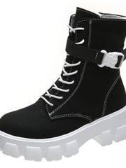 Load image into Gallery viewer, Chunky Heels Canvas Boots
